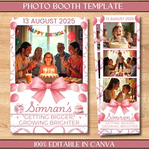 Birthday Photo Booth Strip Template, 2 sizes, Photobooth Frame Strip,Photobooth Overplay, Digital Photobooth template, Canva Template