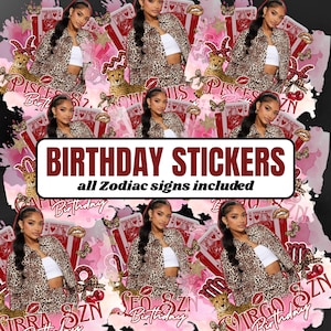 Zodiac Birthday Designs Bundle, Pink Cheetah Styrofoam Cup Sticker,Shot Glass,and T-Shirt Designs, Horoscope Sublimation Design Template