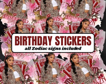 Zodiac Birthday Designs Bundle, Pink Cheetah Styrofoam Cup Sticker,Shot Glass,and T-Shirt Designs, Horoscope Sublimation Design Template