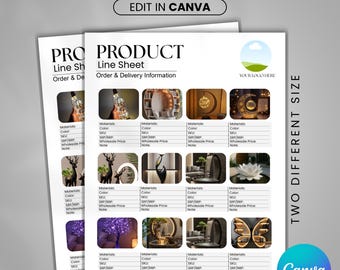 Editable Product Line Sheet Canva Template, Wholesale Line Sheet, Price List Template, Products Catalogue Template,Product Sales Sheet Canva