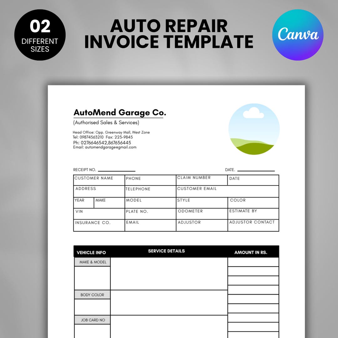 Auto Repair Invoice Template,editable Auto Repair Business Invoice ...