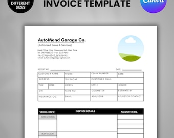 Auto Repair Invoice Template,Editable Auto Repair Business Invoice,Editable Mechanic Receipt Form,Editable Client Invoice, Car Service Order