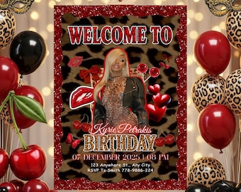 Geparden-Druck Geburtstag Willkommensschild, Geparden-Druck Leopard Kirsche GeburtstagsschildRote Kirsche Party WillkommensschildErwachsener GepardGeburtstag Abendessen Schild