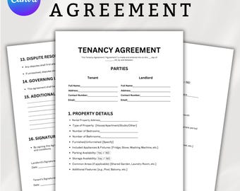 Simple Tenancy Agreement. Rental Agreement Printable, Simple Tenancy contract, Printable tenancy agreement, Canva Template