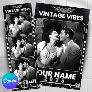 Vintage Theme Photo Booth Strip Template, 2 sizes, Photobooth Frame Strip, Retro Photo booth Overplay, Retro Photobooth Strip template,Canva