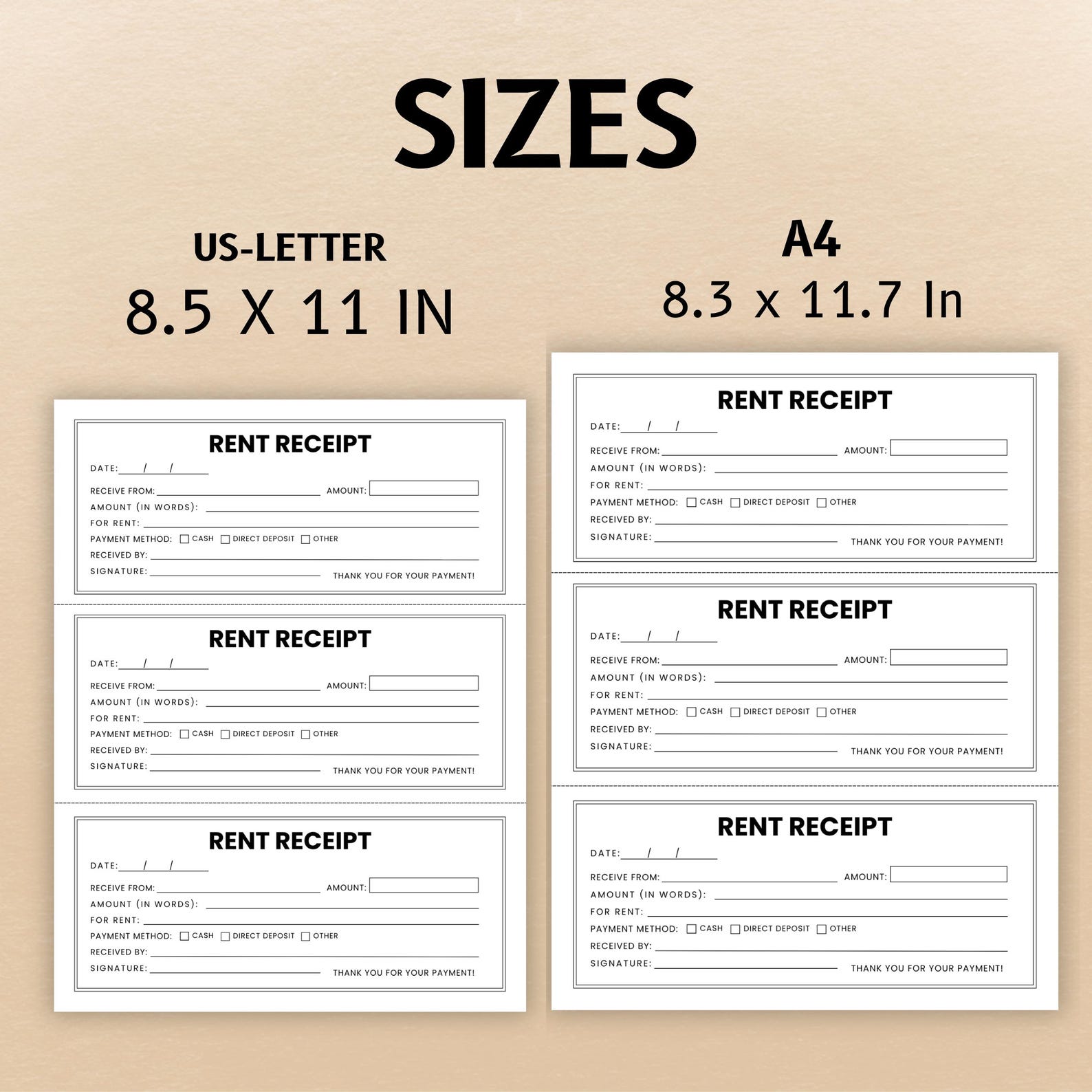 Simple Rent Receits Editable Rent Receipt Template, Printable Simple Rent Receipt ...