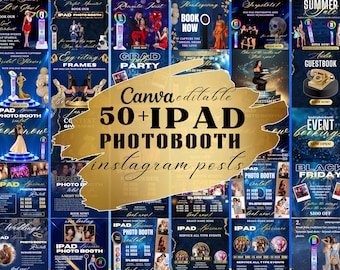 50 iPad Photo booth Flyers Instagram Templates,Blue & Gold iPad Photobooth Bundle, iPad Photobooth Flyers For Business.Photo booth Templates