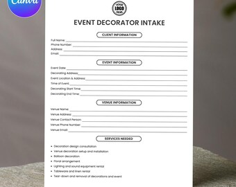 Editable Event Decorating Services Contract, Event Decor Rental Agreement, Party Decor Services, Event Planning Forms, Canva Template