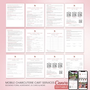 Mobiler Charcuteriewagen-Bundle, Mobiler Charcuterie-vertrag, Verkäufervertrag, Charcuterie-Wagenplan, Charcuterie-Vereinbarung, QR-Code-Zeichen