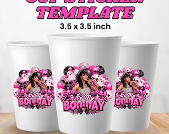 Styrofoam Cup Sticker Template, Halloween Birthday Party Cup Sticker, It's My Boo-Day, Canva Template, Instant Download
