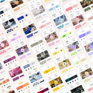 May include: A collection of Etsy listing mockups, each showcasing a unique brand identity. The designs feature various color palettes, logos, and product images, with text elements and layout variations. The overall aesthetic is clean and modern, suitable for e-commerce.