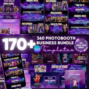 360 Photo Booth Bundle, 170+ Templates, Photo Booth Flyers, Acuity Scheduling Template, Website Banners, 360 Photo Booth Business Bundle