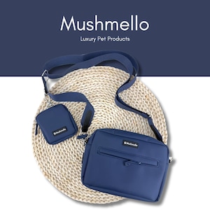 Luxury Hands-Free Dog Walking Bag - Navy Blue, treat bag, built in poop bag dispenser, sling bag, easy clean, waterproof, gift for dog mom