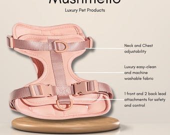 Luxury no-pull, easy-clean Pink Harness for dogs, matching leash, collar and poop bag set, waterproof, no rub, comfortable, sizes S/M/L
