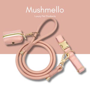 Luxury Braided Rope Dog Leash and leather Collar Set – Durable, Stylish & Comfortable, rope, pink , gold tone metal, puppy, matching bag