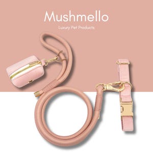 Luxury Braided Rope Dog Leash and velvet Collar Set – Durable, Stylish & Comfortable, rope, pink , gold tone metal, puppy, matching bag