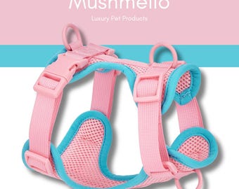 Luxury no-pull, easy-clean Pink and Blue Harness for dogs, matching leash and collar, mesh, breathable, no rub, comfortable, Small, Medium