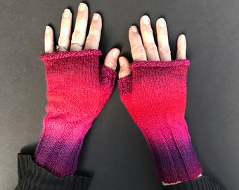 Vibrant Red, Purple & Pink Rolltop Fingerless Gloves - Hand-Knit Gloves - KNITTING SALE - GL15