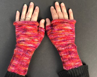 Tweedy Red Rolltop Fingerless Gloves - Hand-Knit Gloves - KNITTING SALE - GL9