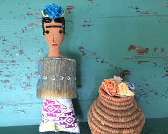 Nina's Frida Kahlo Doll - Nina's Frida Doll - Folk Art Doll - Mexican Art Inspired - Soft Sculpture Doll