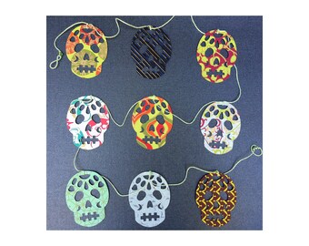 Day of the Dead Garland - Sugar Skull Garland - GREENS & BLUES - Halloween Garland - Halloween Decoration