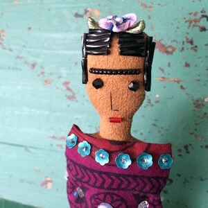 Nina's Frida Kahlo Doll Nina's Frida Doll Folk Art Doll Mexican Art Inspired Soft Sculpture Doll image 2