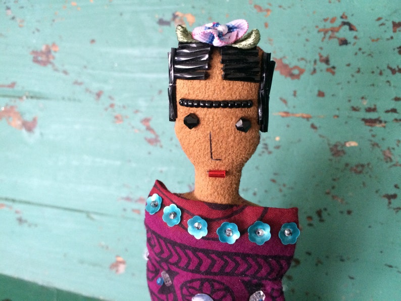 Nina's Frida Kahlo Doll Nina's Frida Doll Folk Art Doll Mexican Art Inspired Soft Sculpture Doll image 2