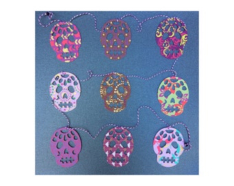 Day of the Dead Garland - Sugar Skull Garland - PURPLES - Halloween Garland - Halloween Decoration