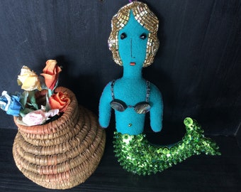 Mermaid - Folk Art Doll - Mermaid Ornament - Mermaid Decor - La Sirena - Inspired by Mexican Folk Art & Haitian Folk Art - Beaded Doll