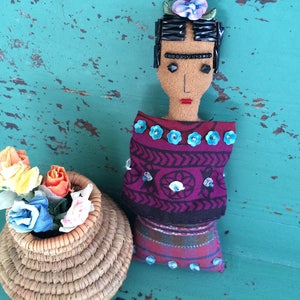 Nina's Frida Kahlo Doll Nina's Frida Doll Folk Art Doll Mexican Art Inspired Soft Sculpture Doll image 5