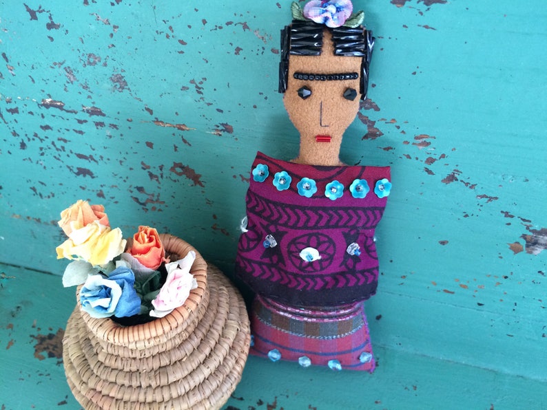 Nina's Frida Kahlo Doll Nina's Frida Doll Folk Art Doll Mexican Art Inspired Soft Sculpture Doll image 5