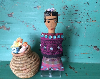 Nina's Frida Kahlo Doll - Nina's Frida Doll - Folk Art Doll - Mexican Art Inspired - Soft Sculpture Doll