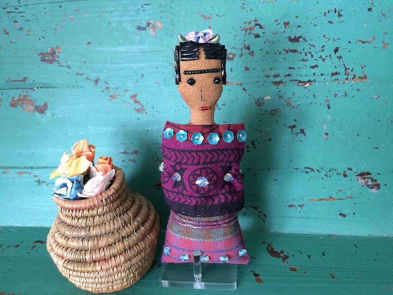 Nina's Frida Kahlo Doll Nina's Frida Doll Folk Art Doll Mexican Art Inspired Soft Sculpture Doll image 1