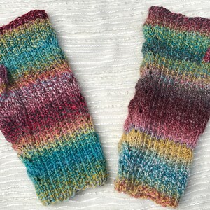 Vibrant Rainbow Lace Fingerless Gloves Hand-Knit Gloves KNITTING SALE GL20 image 7