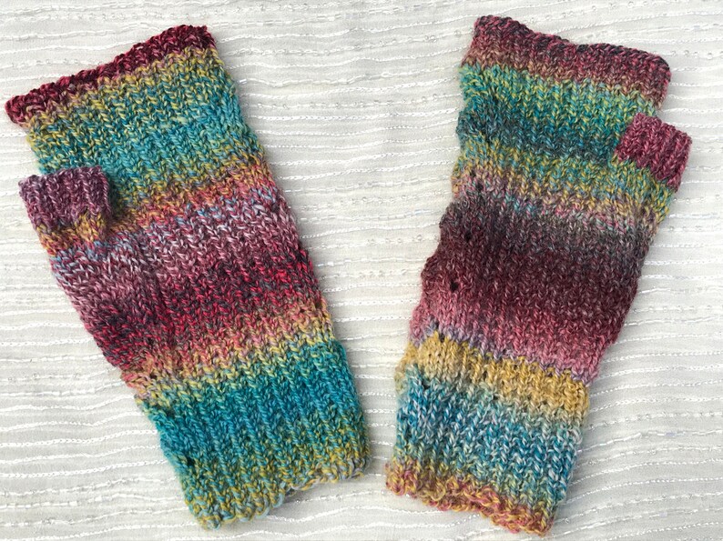 Vibrant Rainbow Lace Fingerless Gloves Hand-Knit Gloves KNITTING SALE GL20 image 7