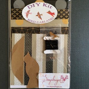 DIY Kit: 3-Dimensional Paper Bird Garland, BLACK & GOLD, Makes One App. 5&#39; Strand of 10 Birds