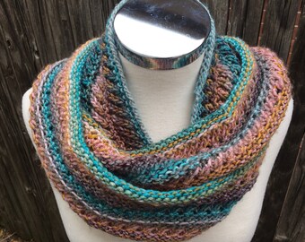 Turquoise & Pink Infinity Moebius Scarf - KNITTING SALE - SC6