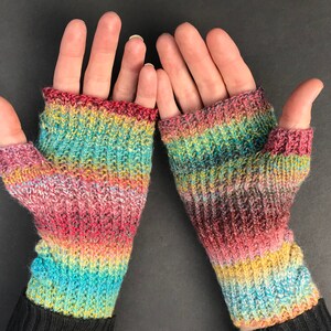 Vibrant Rainbow Lace Fingerless Gloves Hand-Knit Gloves KNITTING SALE GL20 image 3