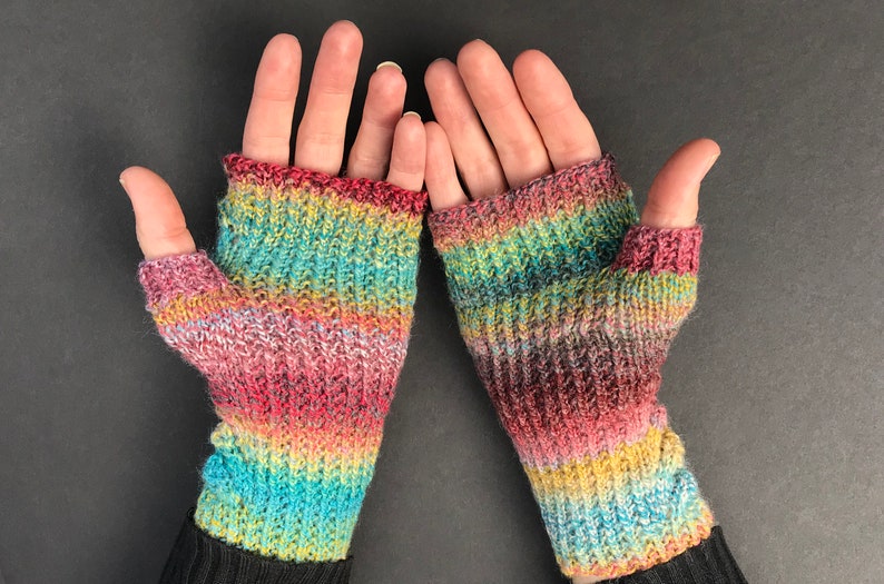 Vibrant Rainbow Lace Fingerless Gloves Hand-Knit Gloves KNITTING SALE GL20 image 3