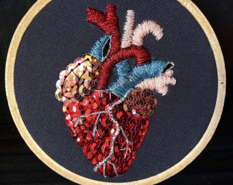 Anatomical Heart Hoop Art - Anatomical Art - Valentine's Day Gift - Unique Romantic Gift -Gift for Doctor, Nurse, Health Worker