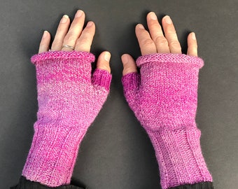 Magenta Rolltop Fingerless Gloves - Hand-Knit Gloves - KNITTING SALE - GL19