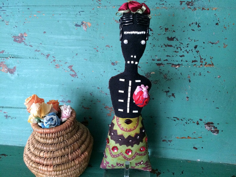 Nina's Frida Kahlo Doll Nina's Frida Doll Day of the Dead Art Doll OOAK Folk Art Doll Mexico Folk Art Inspired image 1