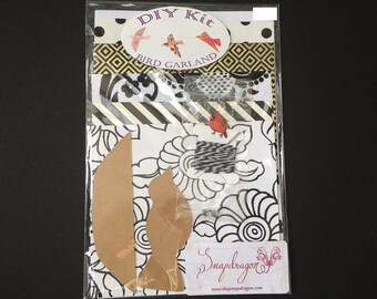 Paper Bird Garland - DIY Kit - Bird Garland Decor - Decorative Birds - BLACK & WHITE - Craft Project - Baby Shower or Bridal Shower Gift