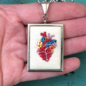 Valentine Gift Anatomical Heart Necklace Embroidered Anatomical Heart Mini Embroidery Embroidered Jewelry image 7