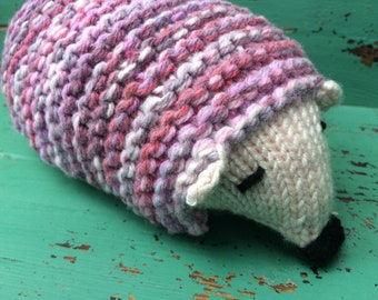 Pink & Purple Hand-Knit Hedgehog Stuffed Animal - KNITTING SALE - HH1