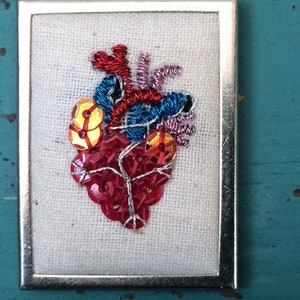 Valentine Gift Anatomical Heart Necklace Embroidered Anatomical Heart Mini Embroidery Embroidered Jewelry image 2