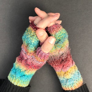 Vibrant Rainbow Lace Fingerless Gloves Hand-Knit Gloves KNITTING SALE GL20 image 2