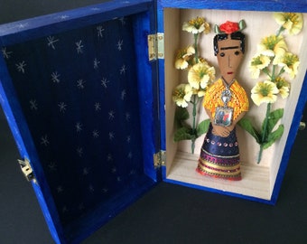 Nina's Frida Kahlo Doll - Nina's Frida Doll - Frida Kahlo Shrine Box - Folk Art Doll - Mexican Folk Art Inspired