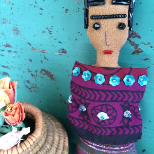 Nina's Frida Kahlo Doll Nina's Frida Doll Folk Art Doll Mexican Art Inspired Soft Sculpture Doll image 6