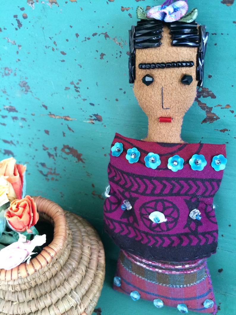 Nina's Frida Kahlo Doll Nina's Frida Doll Folk Art Doll Mexican Art Inspired Soft Sculpture Doll image 6